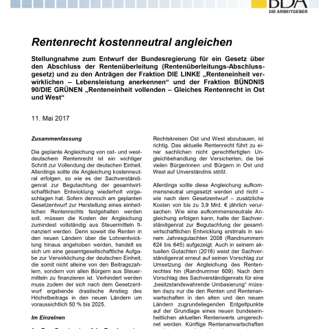 BDA-Stellungnahme