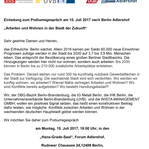 Podiumsgespräch Arbeiten und Wohnen in der Stadt der Zukunft